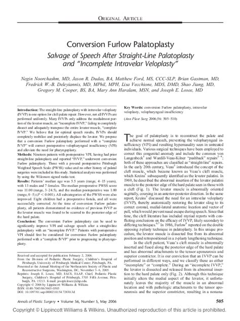 (PDF) Conversion Furlow Palatoplasty | Matthew Ford - Academia.edu