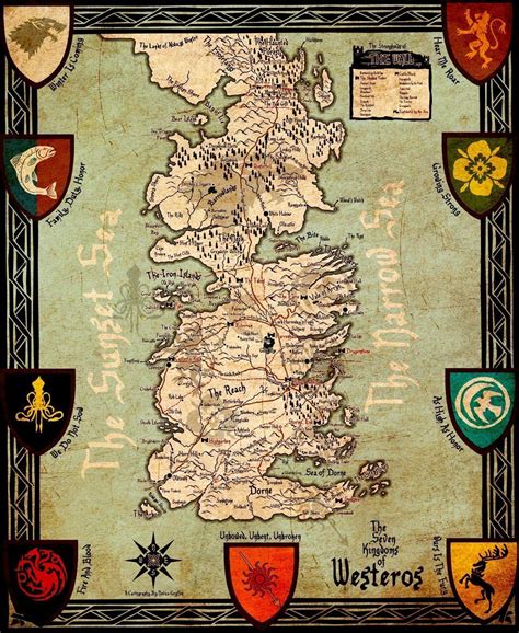 Juego De Tronos Casas Mapa Westeros Art Seda Cartel 24x36 Pulgadas ...