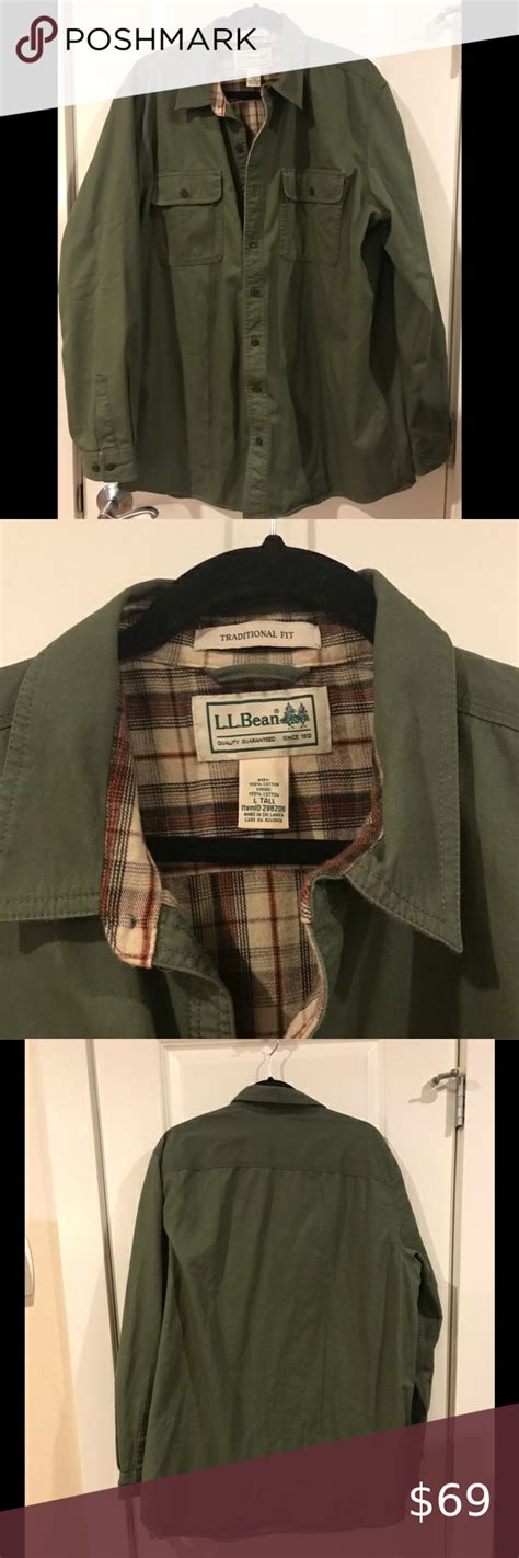 L.L. Bean Flannel Lined Khaki Button up Shirt | Bean shirts, Button up ...