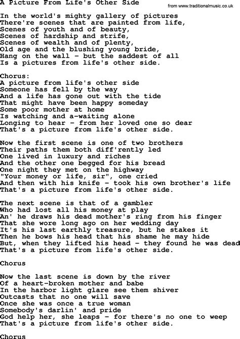 Woody Guthrie song - A Picture From Lifes Other Side, lyrics