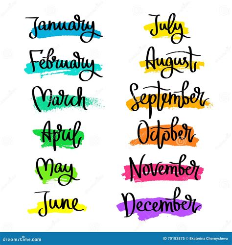 Set of Labels of the Months of the Year. Stock Vector - Illustration of blue, calligraphy: 70183875