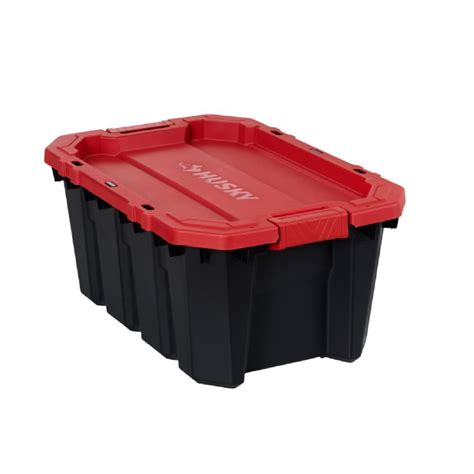 Husky 56.7L Stackable Tough Strong Storage Tote Bin, Plastic Organizer Box, Black Base & L ...