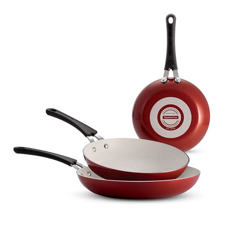 Tramontina 3-Piece Ceramic-Reinforced Nonstick Fry Pan Set (8″, 10″ and 12″) – Red – Nortram Retail