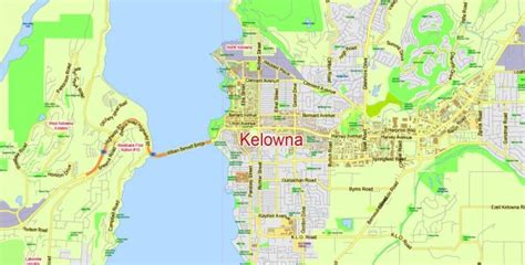 Kelowna Map Vector Large Area, Canada Exact City Plan Road Map Adobe Illustrator Scale 1:48279