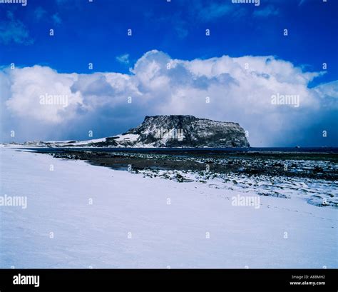 Jeju Island snow scene at sunrise peak winter Stock Photo - Alamy