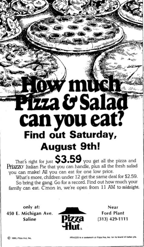 Pizza Hut - All You Can Eat (August 6, 1986) : 80sfastfood