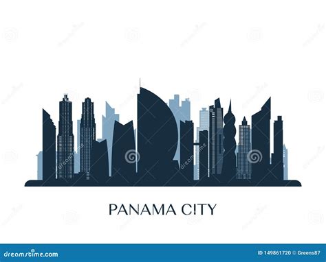 Panama City Skyline, Monochrome Silhouette. Stock Vector - Illustration ...