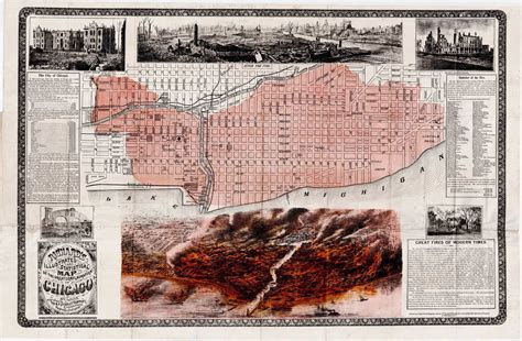 Amazing illustrated map of the Chicago Fire - Rare & Antique Maps