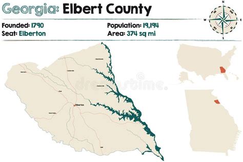 Map of Elbert County in Georgia Stock Vector - Illustration of colorful, highway: 201891033