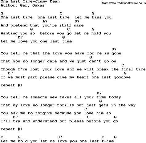 Country Music:One Last Time-Jimmy Dean Lyrics and Chords