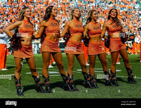 October 19, 2019: Oklahoma State Cowboy football cheerleaders during a ...