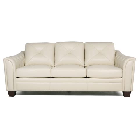 Daily Tufted Leather Sofa In Ivory | BushFurnitureCollection.com