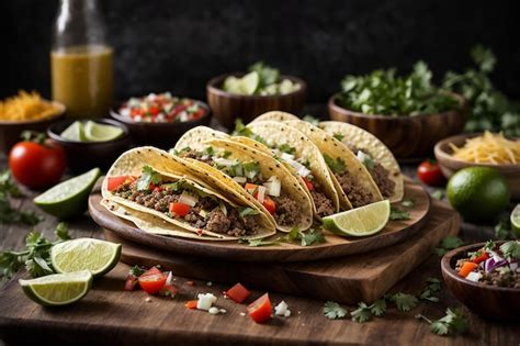 Premium AI Image | mexican tacos with meat vegetables and cheese