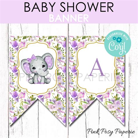 Editable Baby Shower Banner Elephant Baby Shower Printable - Etsy