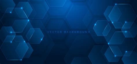 Abstract technology futuristic hexagon overlapping pattern with blue light effect on dark blue ...