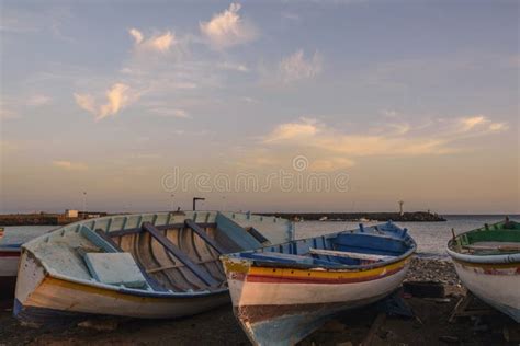 Sunset with Old Fishing Boats Stock Image - Image of vehicle, vacation ...