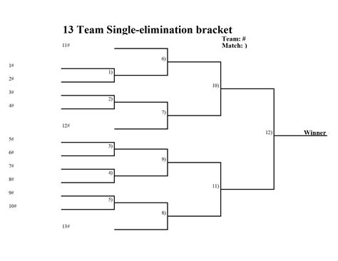 Printable 13-team single-elimination bracket in PDF | Printerfriendly