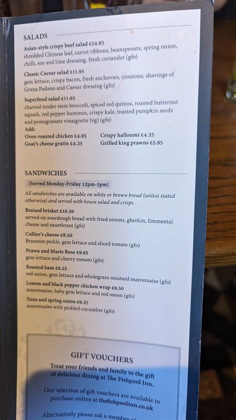 Menu at The Fishpool Inn pub & bar, Delamere