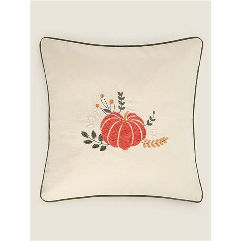 Natural Embroidered Harvest Pumpkin Cushion | Home | George at ASDA