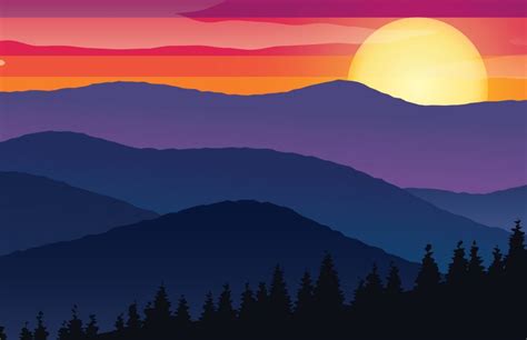 Free Valley Sunset Scenery Vector Illustration - TitanUI