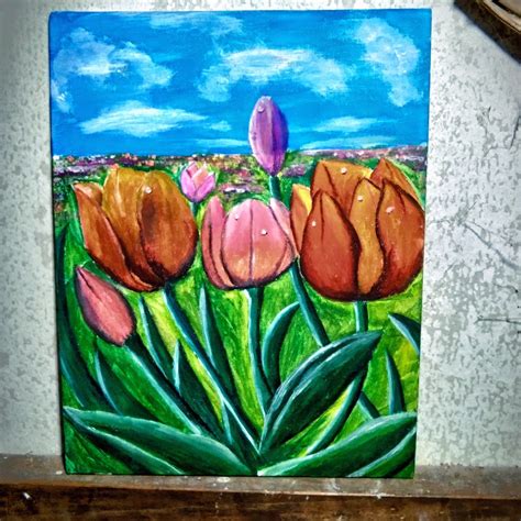 Tulips painting on Canvas on Carousell