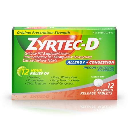 Zyrtec-D 12 Hour Allergy Medicine & Nasal Decongestant Tablets, 12 ct - Walmart.com