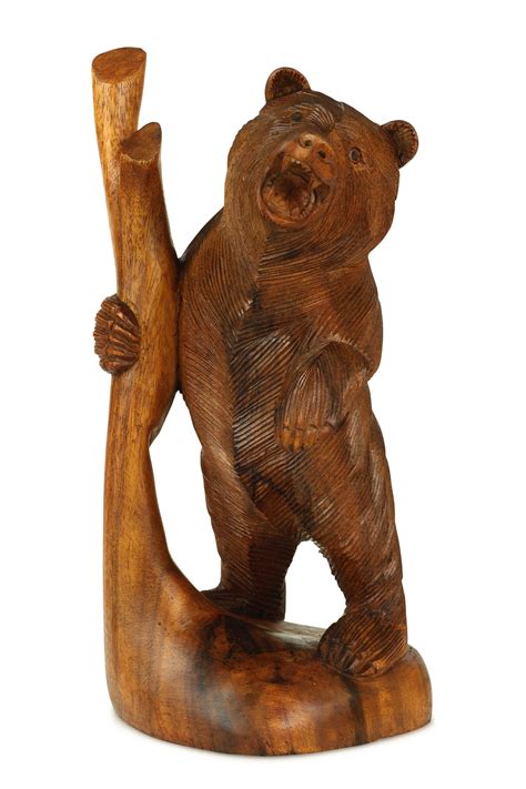 Wooden Hand Carved Standing Bear Statue Handcrafted Handmade Figurine ...