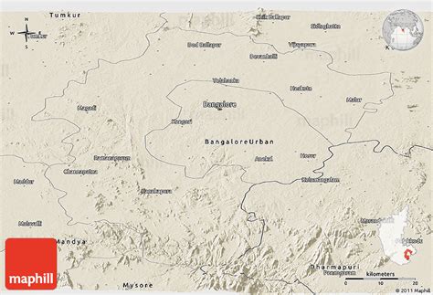 Shaded Relief Panoramic Map of Bangalore Rural