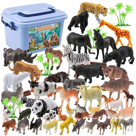 58PCS/Set Mini Jungle Animals Toys Set Animal Figures,World Zoo, Forest ...