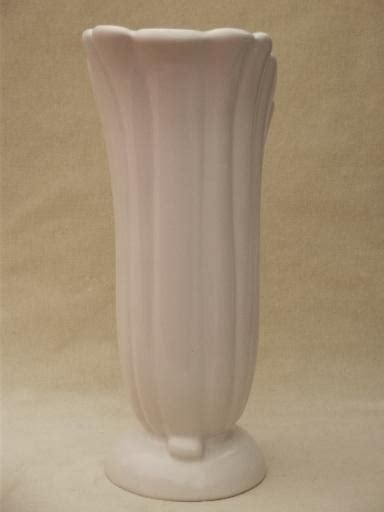 matte white pottery vase, vintage Abingdon pottery art deco lily vase