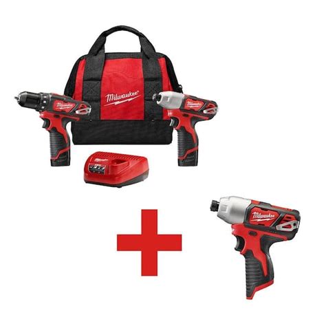 Milwaukee M12 12V Lithium-Ion Cordless Drill Driver/Impact Driver Combo Kit (2-Tool) with M12 1/ ...