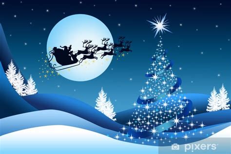 Wall Mural Blue Christmas background with Santa Claus - PIXERS.US