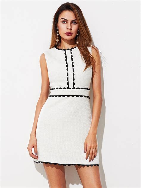 SheIn - SheIn Contract Scallop Lace Trim Textured Dress - AdoreWe.com ...