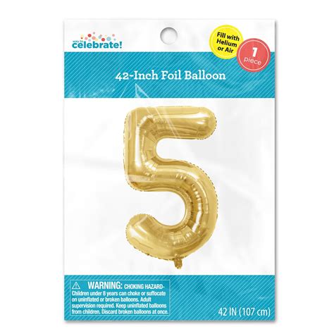 Way to Celebrate! 42inch Number 5 Foil Balloon, Gold - DroneUp Delivery