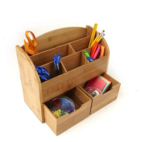 Mind Reader 6 Compartment Wood Desk Organizer with 2 Drawers, Brown ...