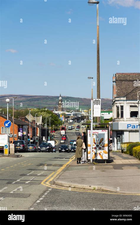 Manchester Road in Bolton looking from its junction with Croft Street, through the Burnden area ...