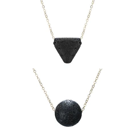 1pc Black Lava Stone Necklace Natural Lava Personality Geometry Spherical Triangular Pendant For ...