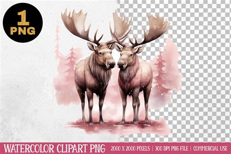 Watercolor Moose Valentine Day Clipart PNG (3135547)