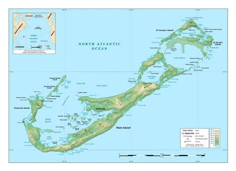 Large detailed physical map of Bermuda with cities and airports | Bermuda | North America ...