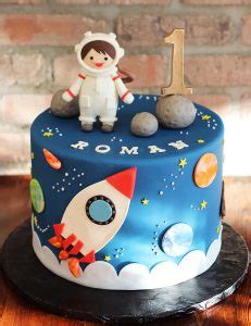 Planets, Ship and Astronaut Space Birthday Cake