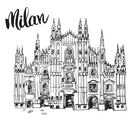 Handdrawn Sketch Of Duomo Cathedral In Milan Italy Vector, Old, Tower ...