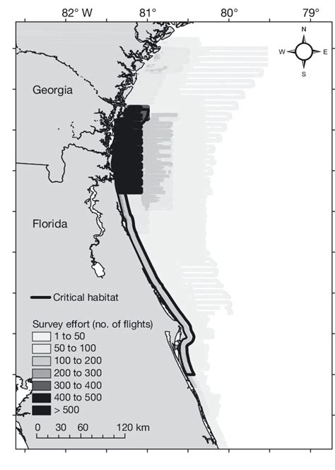 Raster grid representation of aerial survey effort for right whales... | Download Scientific Diagram