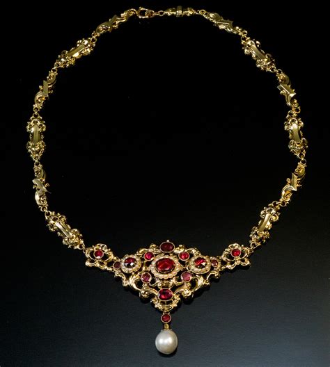 Antique Renaissance Revival Garnet Pearl Gold Necklace - Antique Jewelry | Vintage Rings ...