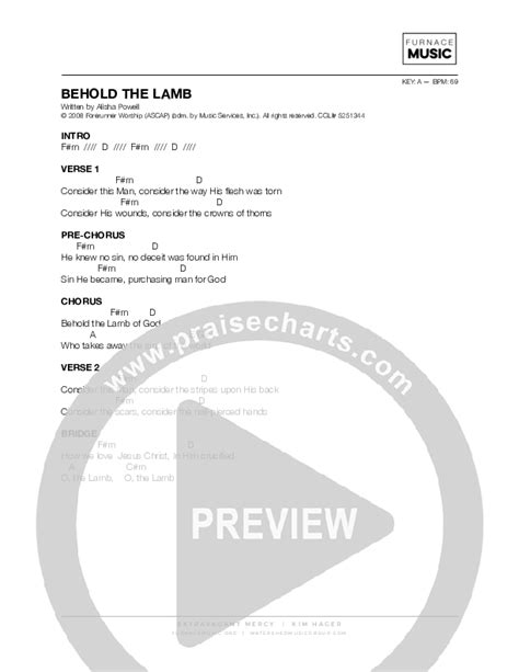 Behold The Lamb Chords PDF (Kim Hager) - PraiseCharts