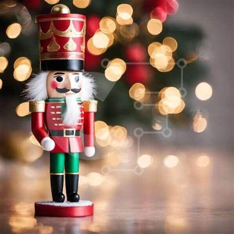 Festive Wooden Nutcracker and Christmas Tree stock photo | Creative Fabrica