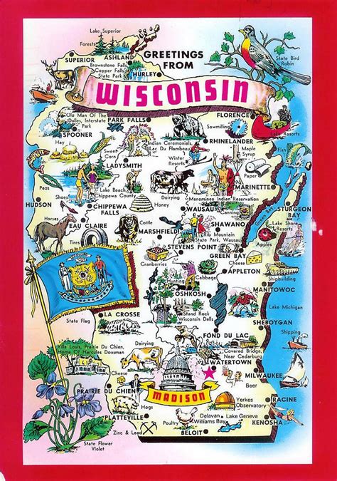 Detailed tourist illustrated map of Wisconsin state | Wisconsin state ...