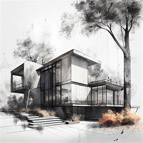 Premium Photo | Luxury house architecture drawing sketch plan blueprint