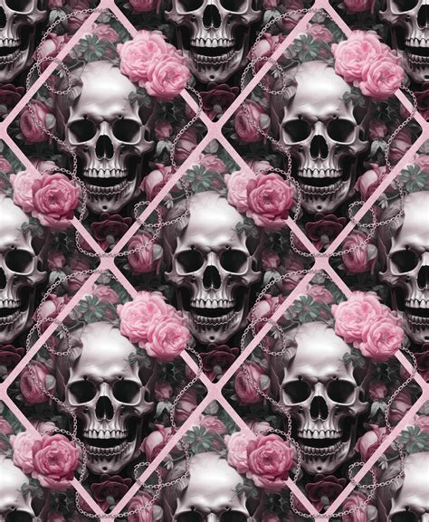 Skulls and Roses - Gothic Romance Elegance Pattern Pink Wallpaper ...