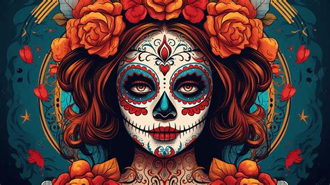 Mexican Day Of The Dead Woman Flowers Background, Mexican Day Of The Dead, Girl, Mexico ...