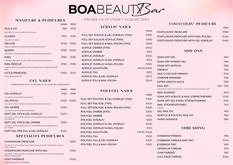 New Pricing from 1st of August 2023 – BOA Beauty Bar